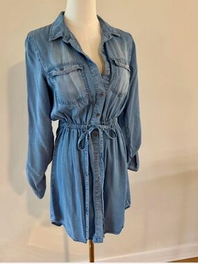 Love Tree chambray tie-waist shirt dress
